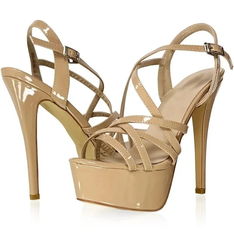 14CM Open Toe Platform High Heels Snake Pattern Sandals