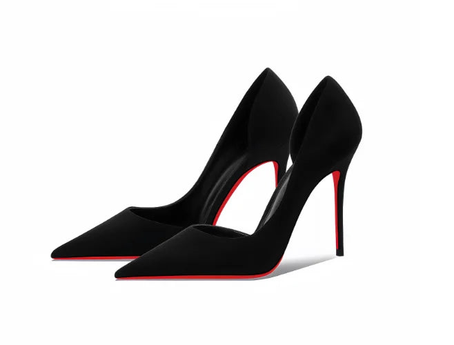 Black suede pointed high heels