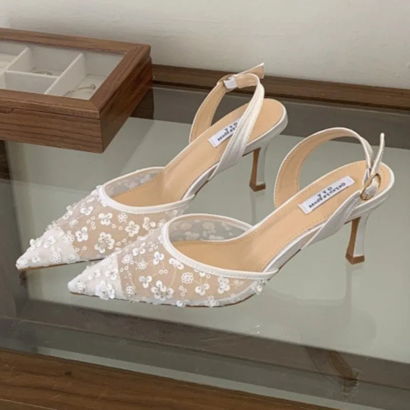 Elegant Flower Decoration Slingback Heels