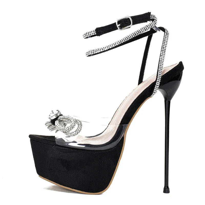 Elegant Women Party Wedding Shoes Sexy Open Toe PVC Transparent Crystal Bowknot Platform Sandals