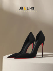 Black Suede Side Empty High Heels Versatile