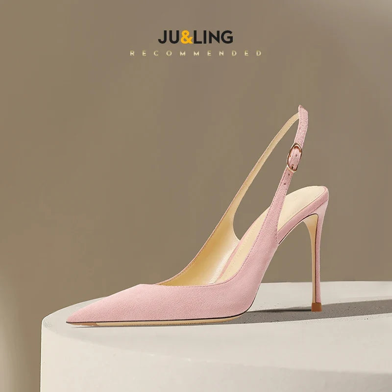 Fashionable suede toe cap fine heeled Sandals