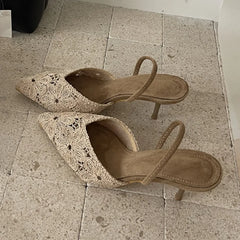 Flower Hollow Out Pointed Toe Mule Pumps