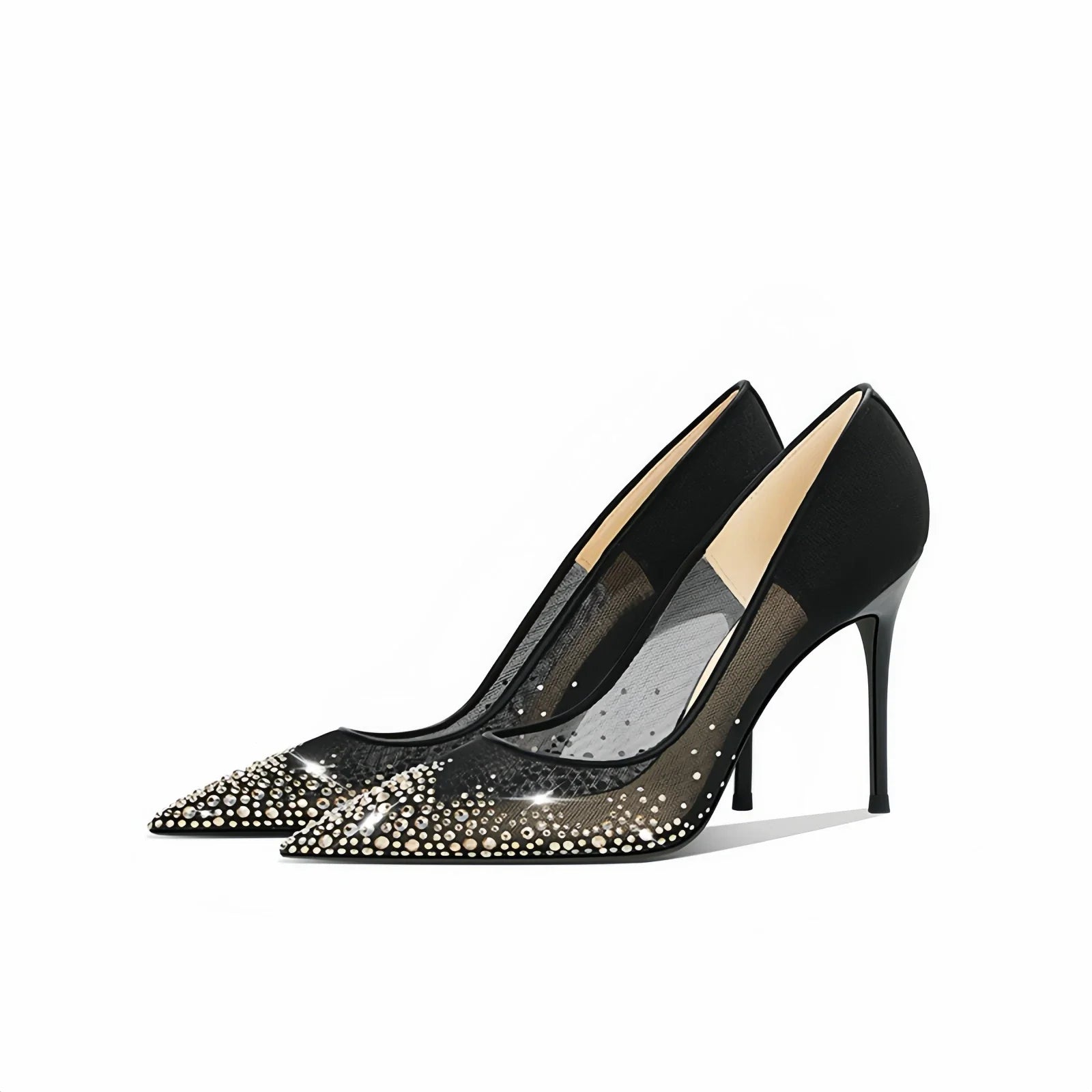 Black Pointed Rhinestone High Heels