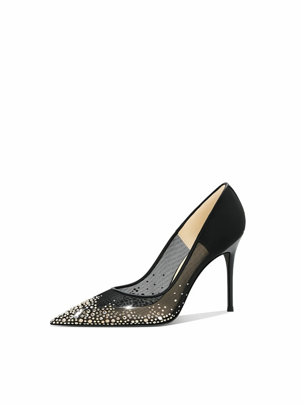 Black Pointed Rhinestone High Heels