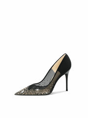 Black Pointed Rhinestone High Heels