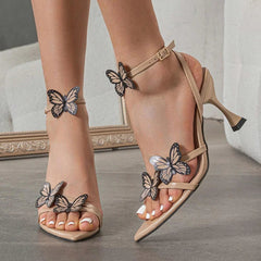 Apricot Butterfly Decoration Cross Strap Woman Sandals