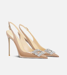 Black Rhinestone Square Buckle High-Heeled Shoes