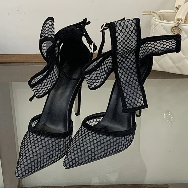 Butterfly-kont Polka Dot Breathable Mesh Pointed Toe Women Pumps