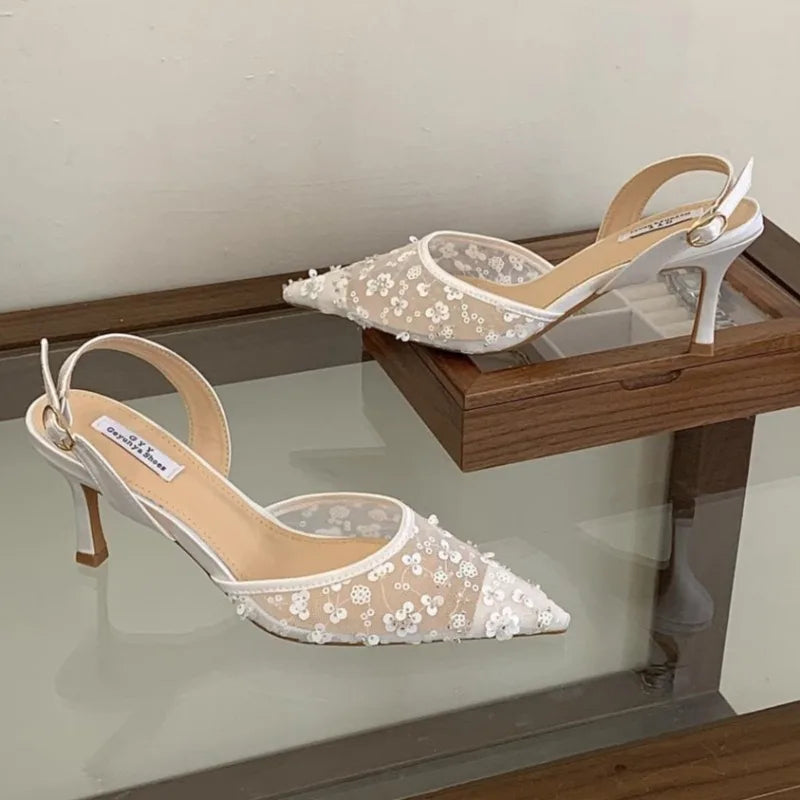 Elegant Flower Decoration Slingback Heels