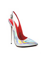 12cm sexy slim heel laser red patent leather pointed back empty shoes high heels women's plus size fashionable sandals