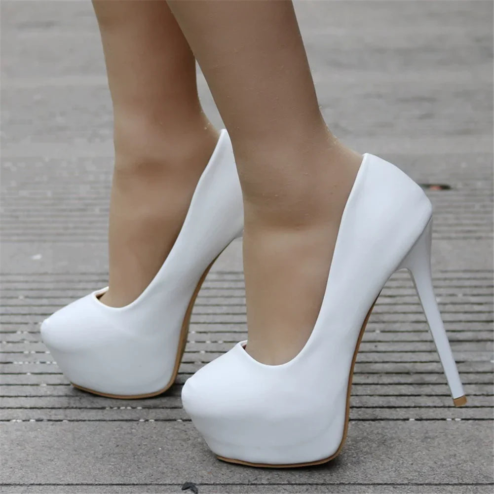 14cm white PU high-heeled shoes
