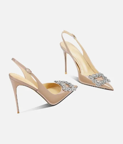 Black Rhinestone Square Buckle High-Heeled Shoes