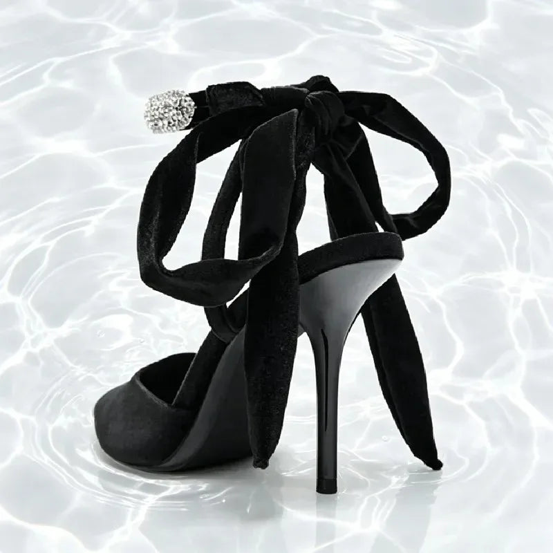 Black Velvet Pointed Toe Heels