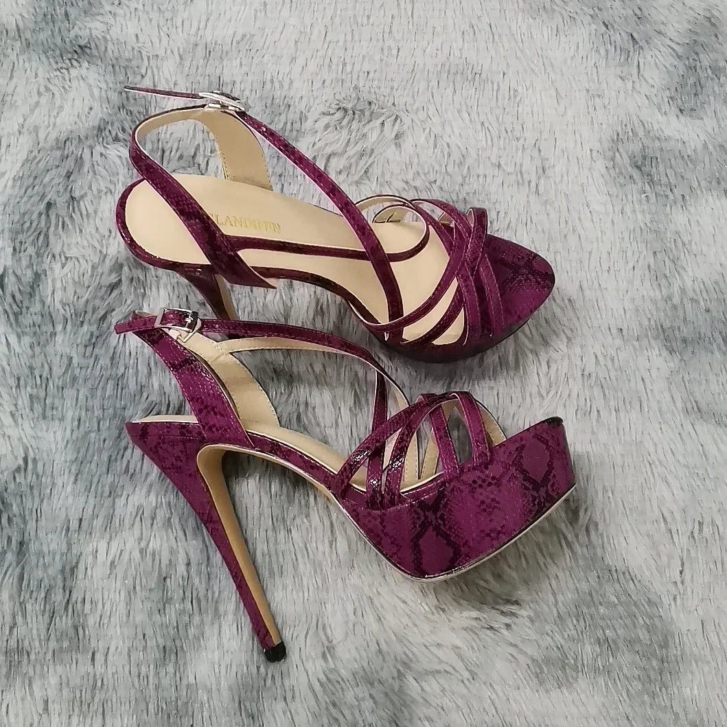 14CM Open Toe Platform High Heels Snake Pattern Sandals