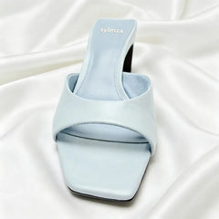 Concise Blue Soft Leather PU Mules Sandals