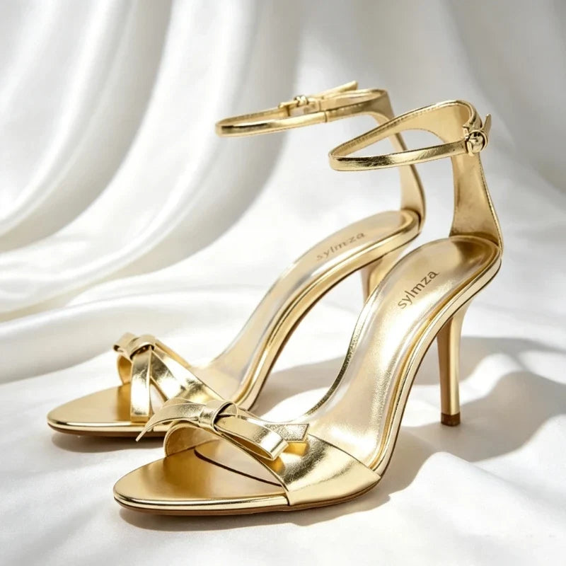 Gold Bow Knot Decorated High-heel Sandals