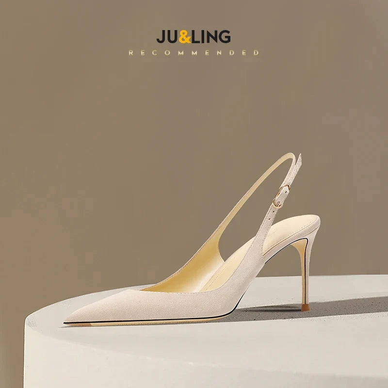 Fashionable suede toe cap fine heeled Sandals