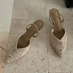 Flower Hollow Out Pointed Toe Mule Pumps