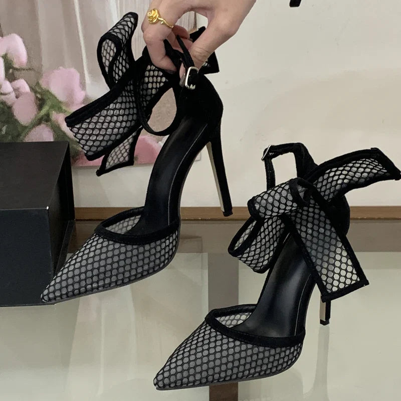 Butterfly-kont Polka Dot Breathable Mesh Pointed Toe Women Pumps