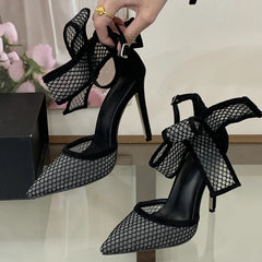 Butterfly-kont Polka Dot Breathable Mesh Pointed Toe Women Pumps