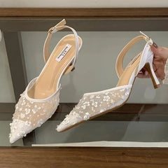 Elegant Flower Decoration Slingback Heels