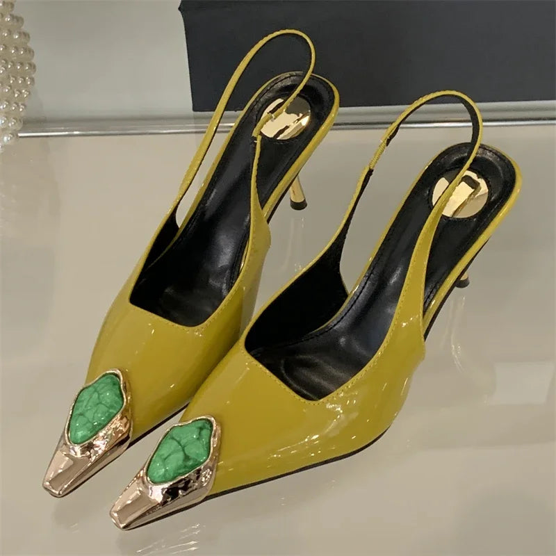 Designer Inlay Diamond Pointed Toe Pumps