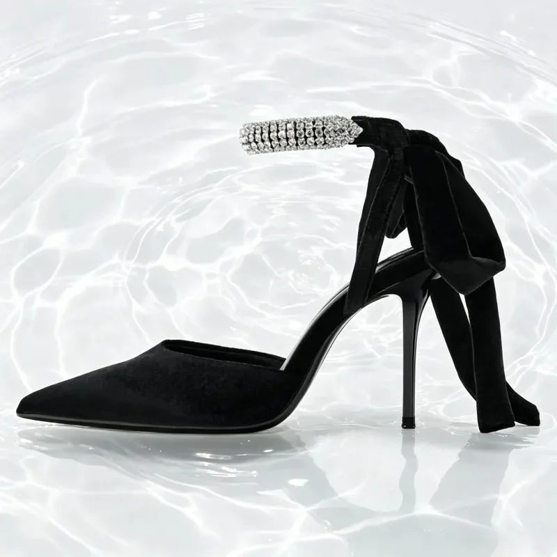 Black Velvet Pointed Toe Heels
