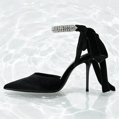 Black Velvet Pointed Toe Heels