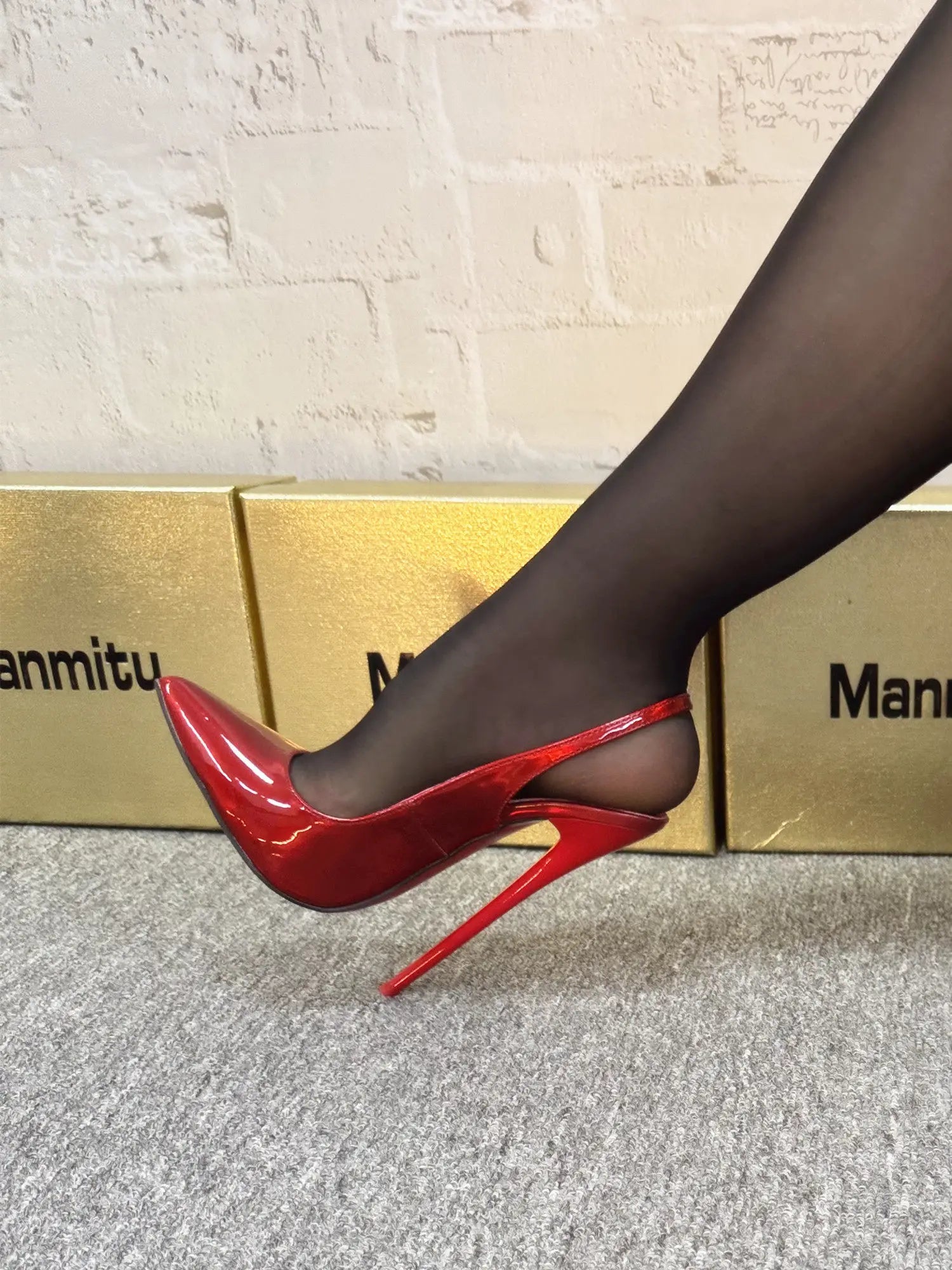12cm sexy slim heel laser red patent leather pointed back empty shoes high heels women's plus size fashionable sandals