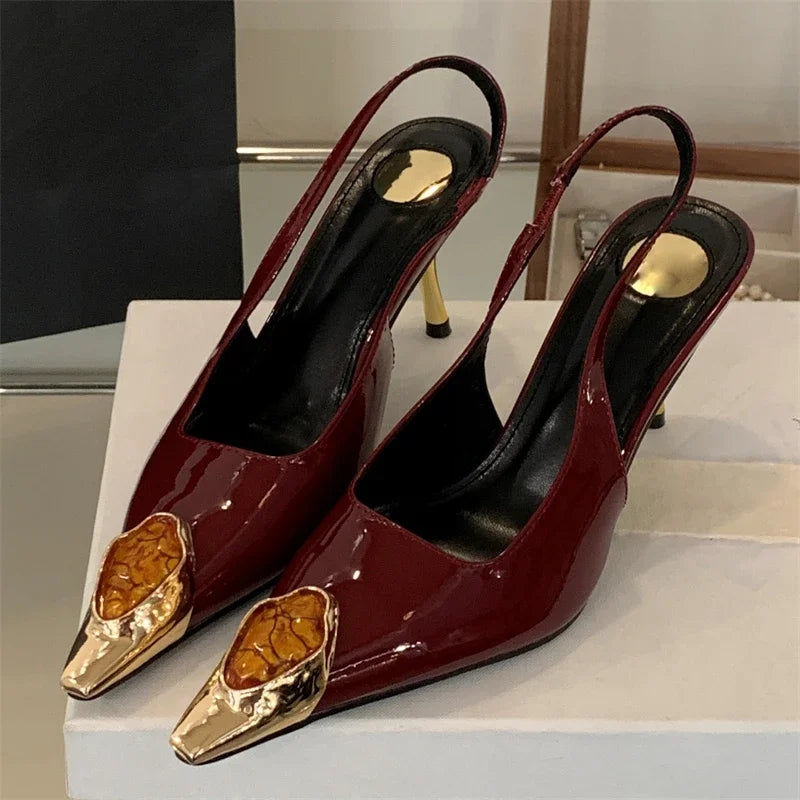 Designer Inlay Diamond Pointed Toe Pumps