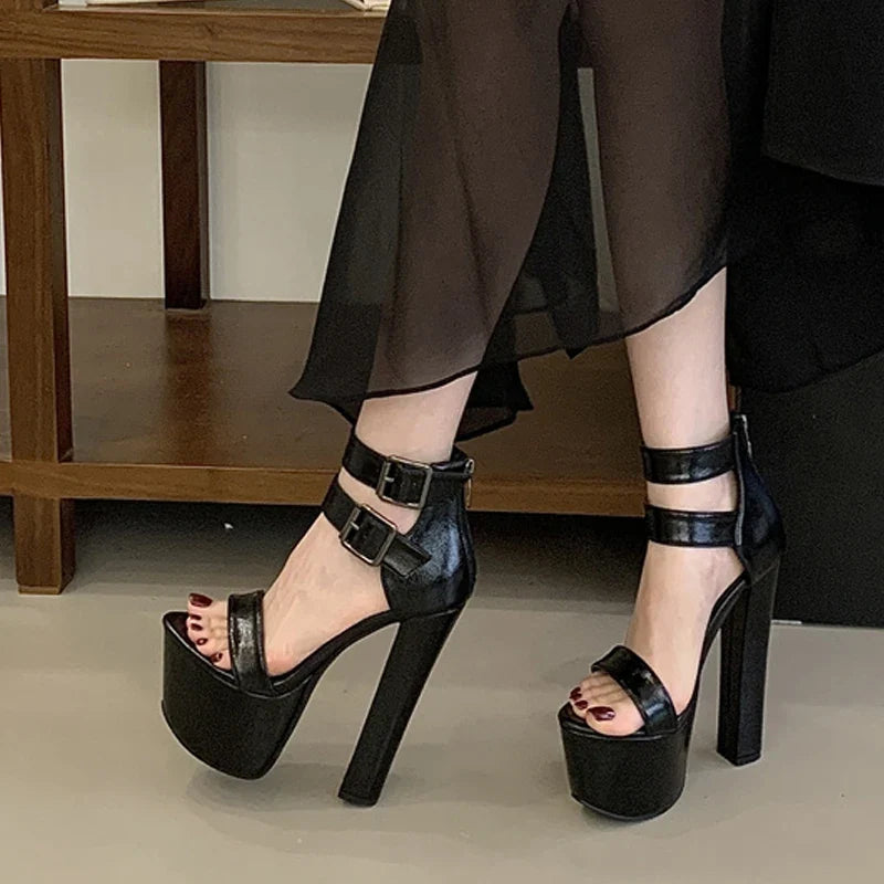 Big Size 43 44 45 Black Chunky Platform Sandals