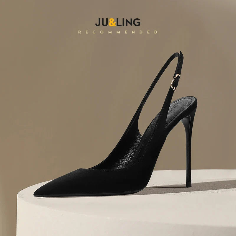 Fashionable suede toe cap fine heeled Sandals