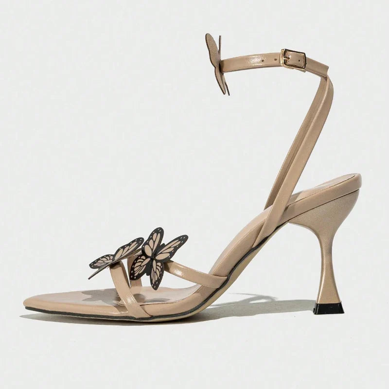 Apricot Butterfly Decoration Cross Strap Woman Sandals