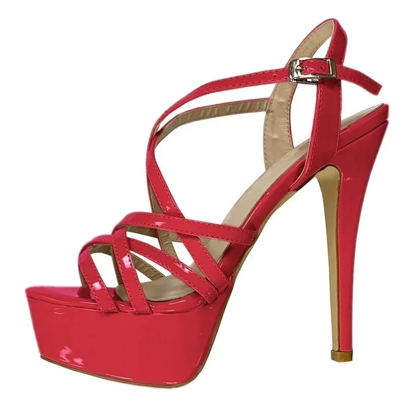 14CM Open Toe Platform High Heels Snake Pattern Sandals