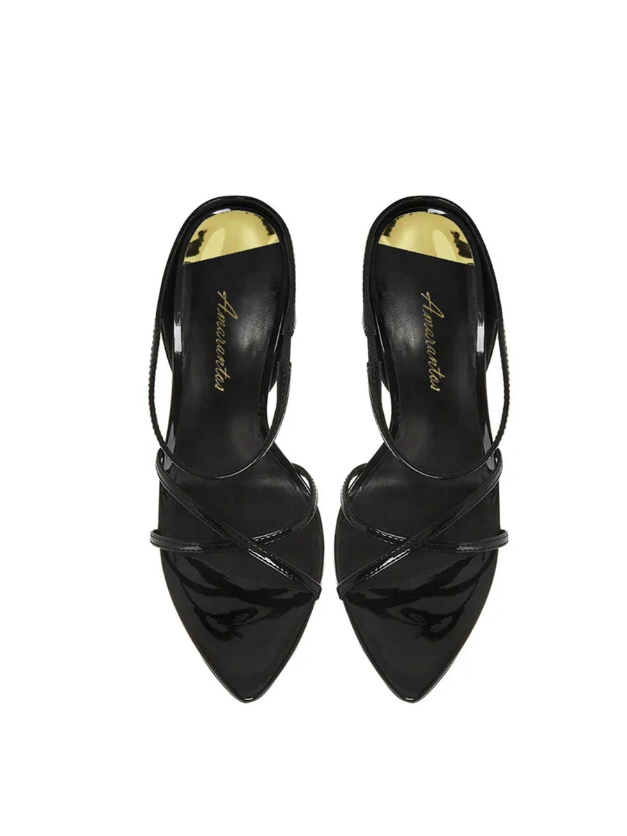 Black Slim Heeled Sandals