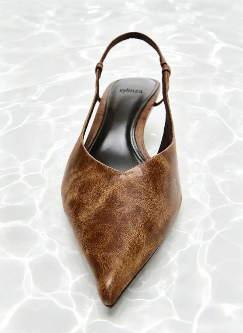 Comfortable Brown Soft Leather High Heels