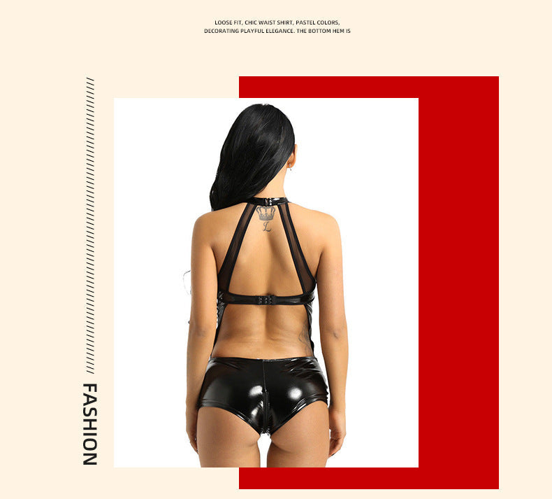 Sexiest Black Bodysuit Plus Size Leather Lingerie Nasty Teddy