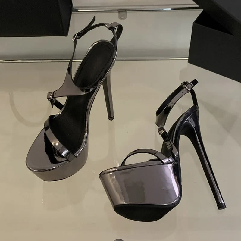 Summer Party Banquet 16CM Super High Heels Stripper Pole Dance Shoes Sexy Buckle Strap Platform Sandals