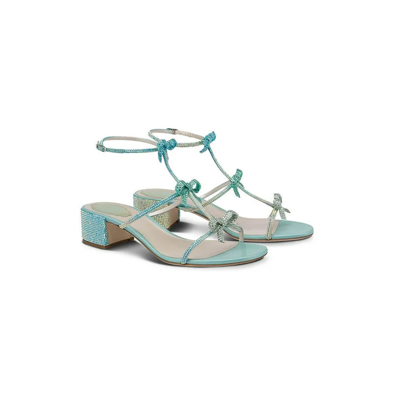 Crystal High-heeled Shoes Female Summer Bow Rhinestone Thick Heel Sandals