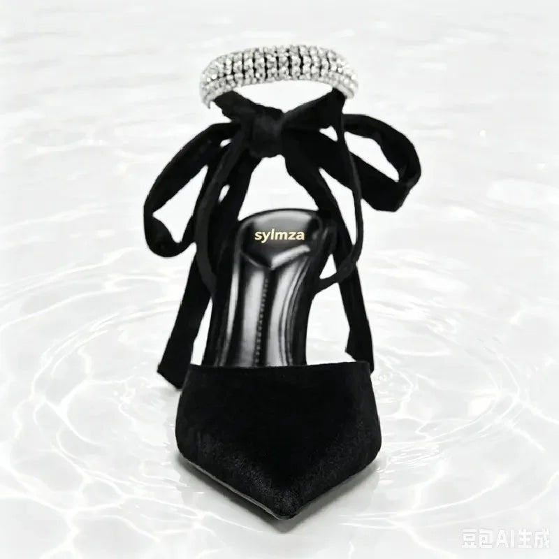 Black Velvet Pointed Toe Heels