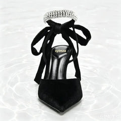 Black Velvet Pointed Toe Heels