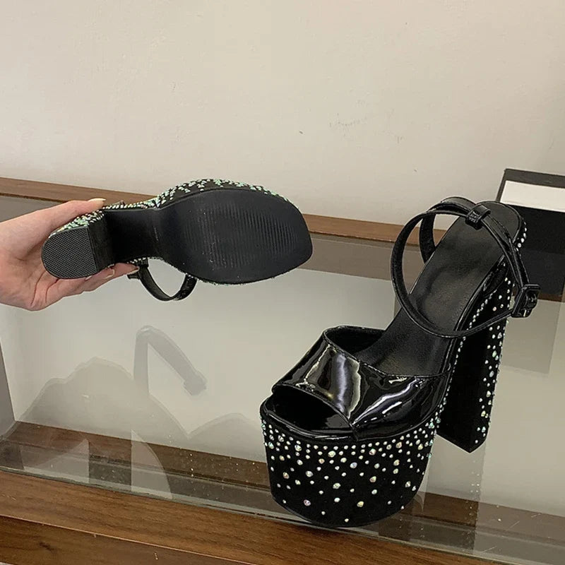 Crystal Rhinestone Chunky Platform Sandals