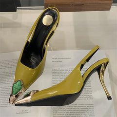 Designer Inlay Diamond Pointed Toe Pumps