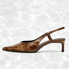 Comfortable Brown Soft Leather High Heels