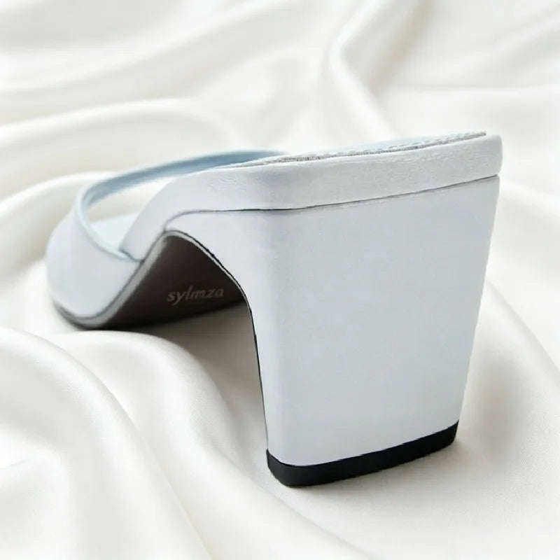 Concise Blue Soft Leather PU Mules Sandals
