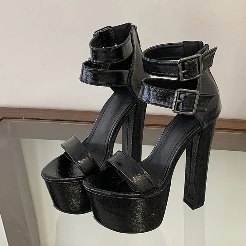 Big Size 43 44 45 Black Chunky Platform Sandals