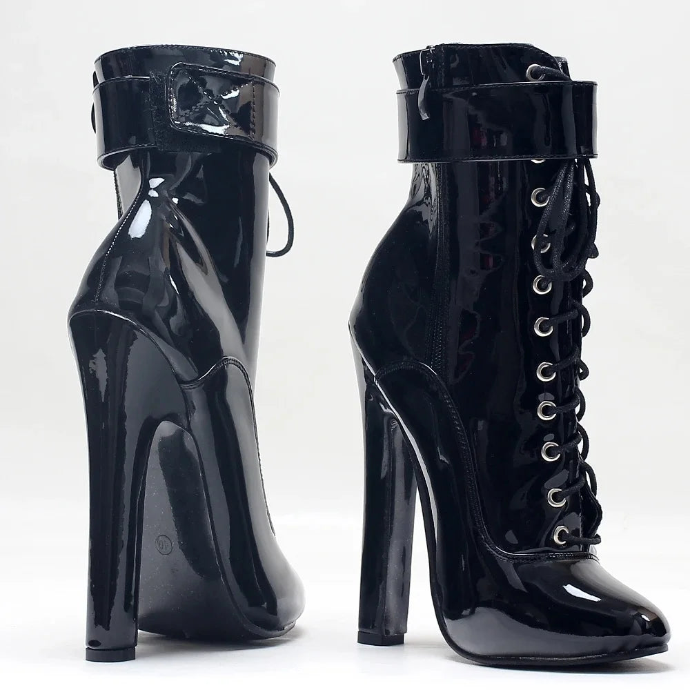 15CM Square High Heels Short Boots