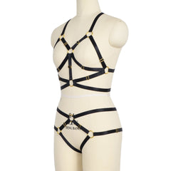 Submissive Womens Black Bodysuit Hot Strappy Harness Lingerie Chubby Teddy