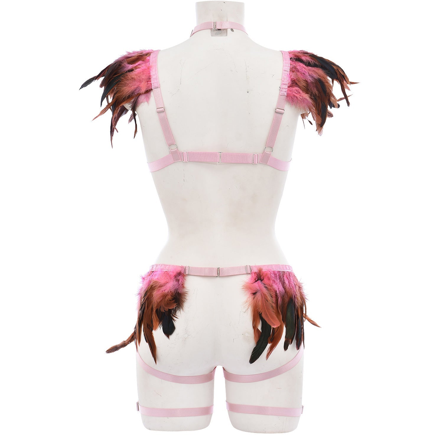 Wife Bodysuit Submissive HubLai Harness Lingerie Feather Bra Panties